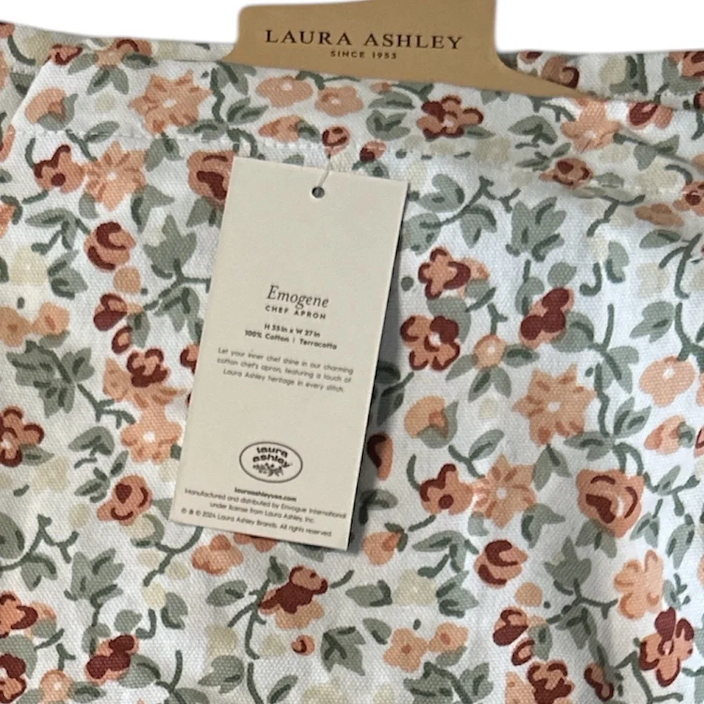 NEW Laura Ashley FLORAL EMOGENE  Terracotta Chef’s Kitchen Apron with Pockets